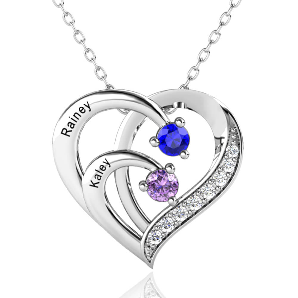 Engraved heart necklace with 6 birthstones for women mothers necklace –  Glamcarat
